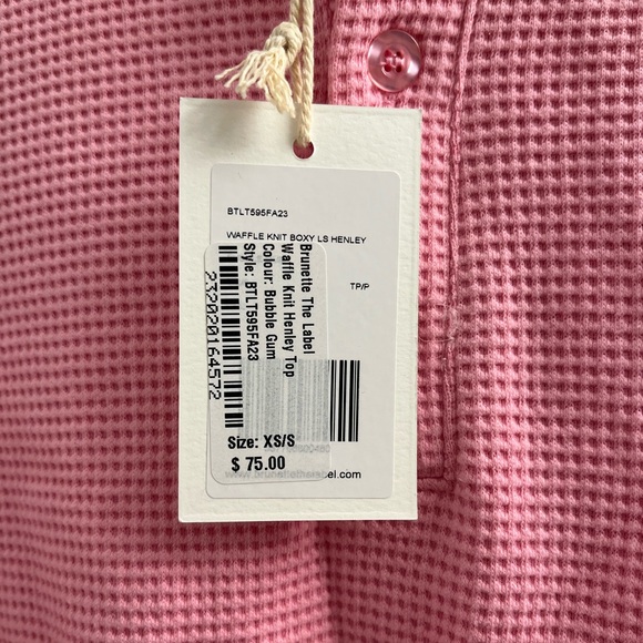 Brunette the Label - Pink Waffle Henley Top - Size XS - Picture 5 of 5